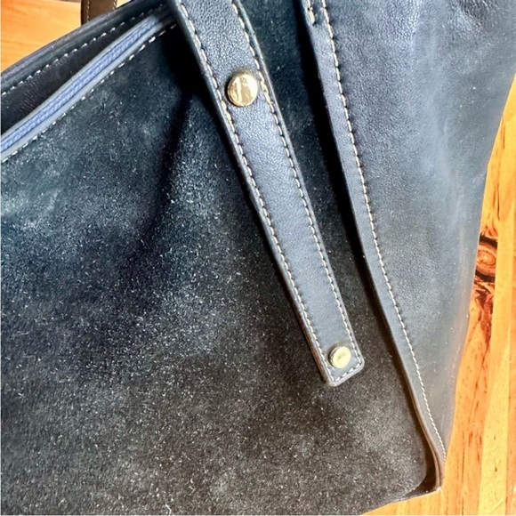 J McLaughlin Black Leather Suede Large Travel Tote Bag - Picture 8 of 9
